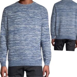 Bugatti Jersey Knit Pullover Slim M Blue Space Dye Crew Neck Long Sleeve Sweater